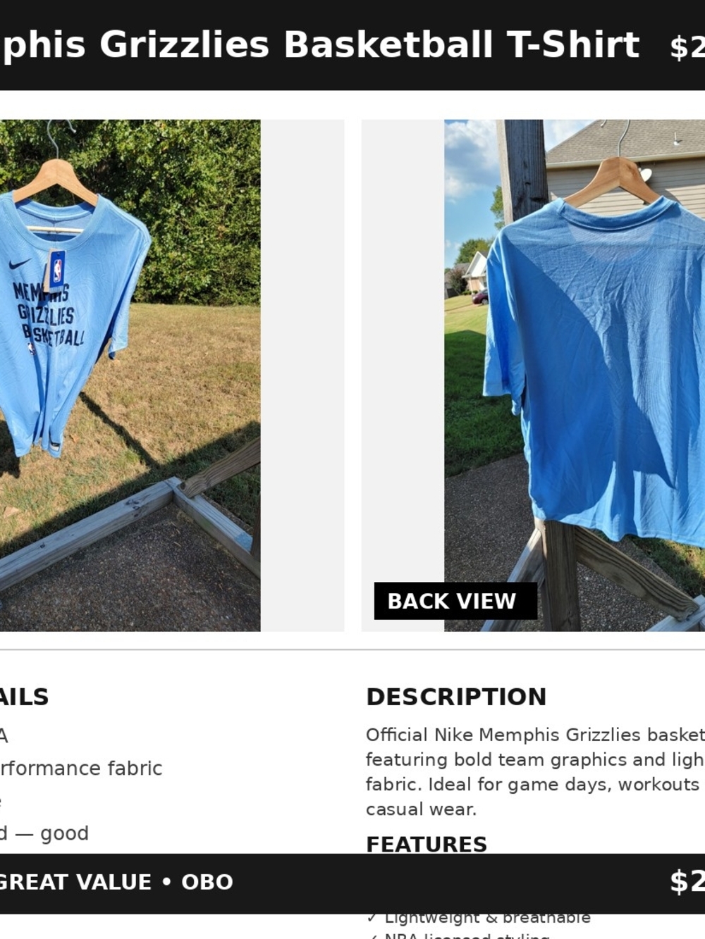 Nike Light Blue Memphis Grizzlies Graphic Short Sleeve Tee